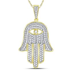 Mens Diamond Eye of Fatima Hamsa Hand Charm Pendant 1/2 Cttw 10kt Yellow Gold