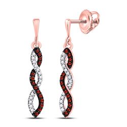 Round Red Color Enhanced Diamond Infinity Screwback Earrings 1/6 Cttw 10kt Rose Gold