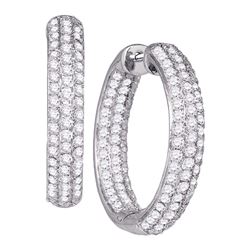 Round Pave-set Diamond Inside Outside Hoop Earrings 2-7/8 Cttw 14kt White Gold