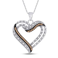 Round Brown Diamond Heart Pendant 1/3 Cttw 10kt White Gold