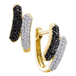 Round Black Color Enhanced Diamond Bypass Hoop Earrings 1/2 Cttw 14kt Yellow Gold