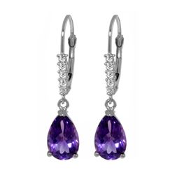 Genuine 3.15 ctw Amethyst & Diamond Earrings 14KT White Gold - REF-44T3A