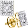 Diamond Square Cluster Stud Earrings 1/2 Cttw 10kt Yellow Gold