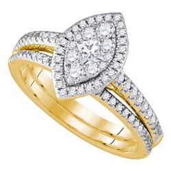 Diamond Marquise-shape Cluster Bridal Wedding Engagement Ring Band Set 3/4 Cttw 14kt Yellow Gold