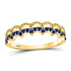 Round Blue Sapphire Scalloped Stackable Band Ring 1/4 Cttw 10kt Yellow Gold