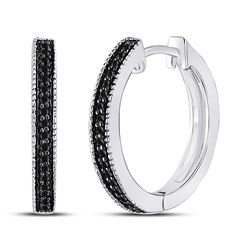 Round Black Color Enhanced Diamond Hoop Earrings 1/10 Cttw 10kt White Gold