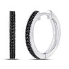 Image 1 : Round Black Color Enhanced Diamond Hoop Earrings 1/10 Cttw 10kt White Gold