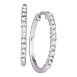 Diamond Slender Single Row Hoop Earrings 1/4 Cttw 10kt White Gold