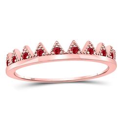 Round Ruby Beaded Chevron Stackable Band Ring 1/10 Cttw 10kt Rose Gold