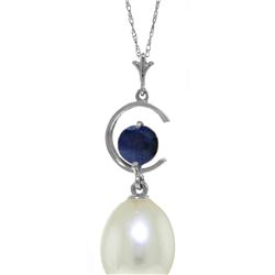 Genuine 4.5 ctw Pearl & Sapphire Necklace 14KT White Gold - REF-22Y2F