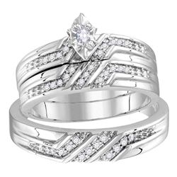 His & Hers Marquise Diamond Solitaire Matching Bridal Wedding Ring Band Set 1/4 Cttw 10kt White Gold
