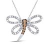 Image 1 : Round Brown Diamond Dragonfly Bug Pendant 1/4 Cttw 14kt White Gold