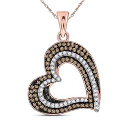 Round Brown Diamond Heart Pendant 3/8 Cttw 10kt Rose Gold