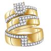 Image 1 : His & Hers Diamond Cluster Matching Bridal Wedding Ring Band Set 1-1/2 Cttw 14kt Yellow Gold
