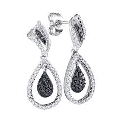 Round Black Color Enhanced Diamond Teardrop Dangle Earrings 1/2 Cttw 10kt White Gold