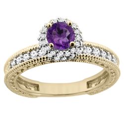 0.77 CTW Amethyst & Diamond Ring 14K Yellow Gold - REF-65M8A