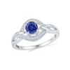 Image 1 : Round Lab-Created Blue Sapphire Solitaire Woven Ring 5/8 Cttw 10kt White Gold