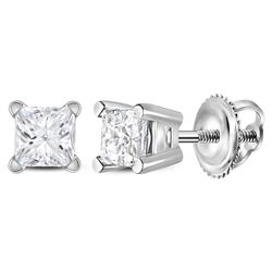 Unisex Diamond Solitaire Stud Earrings 3/8 Cttw 14kt White Gold