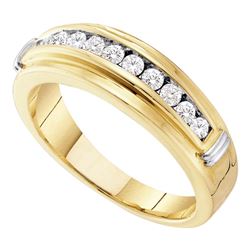 Mens Round Channel-set Diamond Single Row Wedding Band 1/2 Cttw 14kt Yellow Two-tone Gold
