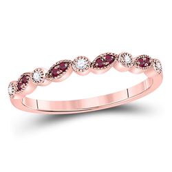 Round Ruby Diamond Marquise Dot Stackable Band Ring 1/8 Cttw 10kt Rose Gold