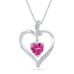 Round Lab-Created Pink Sapphire Heart Pendant 1-3/4 Cttw 10kt White Gold