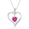 Image 1 : Round Lab-Created Pink Sapphire Heart Pendant 1-3/4 Cttw 10kt White Gold