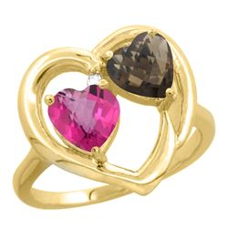 2.61 CTW Diamond, Pink Topaz & Quartz Ring 10K Yellow Gold - REF-23X7M