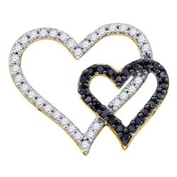 Round Black Color Enhanced Diamond Double Heart Pendant 1/2 Cttw 10kt Yellow Gold