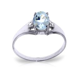 Genuine 0.76 ctw Aquamarine & Diamond Ring 14KT White Gold - REF-23M2T