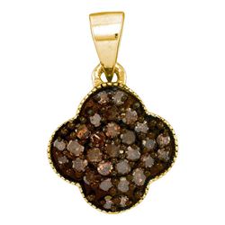 Round Brown Diamond Cluster Pendant 1/4 Cttw 10kt Yellow Gold