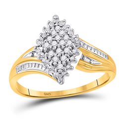 Round Prong-set Diamond Oval Cluster Ring 1/8 Cttw 10kt Yellow Two-tone Gold