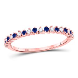 Round Blue Sapphire Modern Alternating Stackable Band Ring 1/5 Cttw 10kt Rose Gold