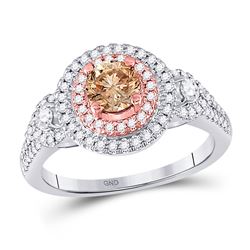 Round Brown Diamond Solitaire Bridal Wedding Engagement Ring 1.00 Cttw 14kt Two-tone Gold