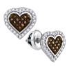 Round Brown Diamond Heart Cluster Earrings 1/4 Cttw 10kt White Gold