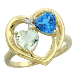 2.61 CTW Diamond, Amethyst & Swiss Blue Topaz Ring 14K Yellow Gold - REF-33A9X