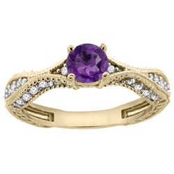 0.67 CTW Amethyst & Diamond Ring 14K Yellow Gold - REF-67X7M