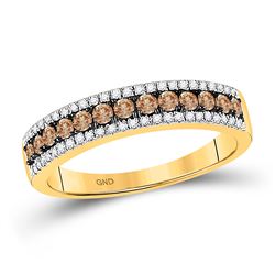 Brown White Diamond Pave-set Unique Band Ring 1/2 Cttw 14k Yellow Gold