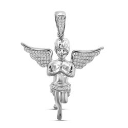 Mens Diamond Angel Religious Charm Pendant 1/4 Cttw 10kt White Gold