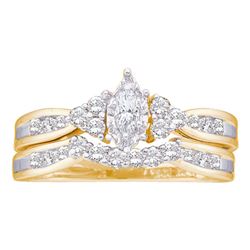 Marquise Diamond Bridal Wedding Engagement Ring Band Set 1/2 Cttw 14kt Yellow Gold