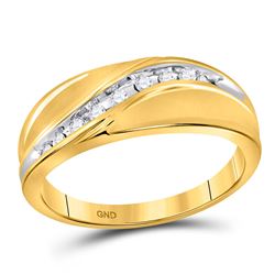 Mens Diamond Single Row Band Ring 1/8 Cttw 10kt Yellow Gold