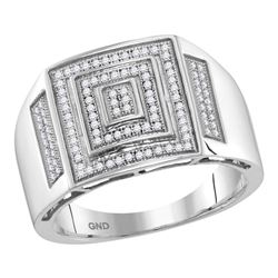 Mens Round Pave-set Diamond Concentric Square Cluster Ring 1/3 Cttw 10kt White Gold