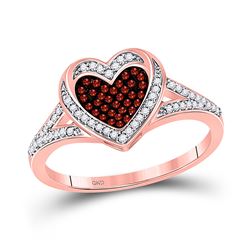 Round Red Color Enhanced Diamond Heart Ring 1/5 Cttw 10kt Rose Gold