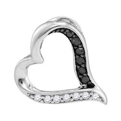 Round Black Color Enhanced Diamond Heart Pendant 1/8 Cttw 10kt White Gold