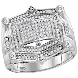 Mens Diamond Rectangle Cluster Studded Ring 1/2 Cttw 10kt White Gold