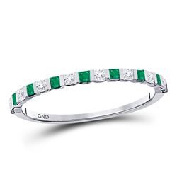 Emerald Diamond Alternating Stackable Band Ring 1/3 Cttw 10kt White Gold