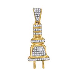 Mens Diamond Power Plug Charm Pendant 1/5 Cttw 10kt Yellow Gold