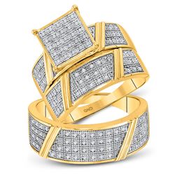 His & Hers Diamond Cluster Matching Bridal Wedding Ring Band Set 1/3 Cttw 10kt Yellow Gold