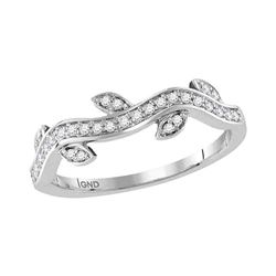 Diamond Vine Floral Stackable Band Ring 1/6 Cttw 10kt White Gold