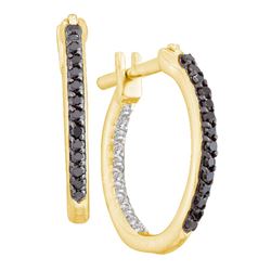 Black Color Enhanced Diamond Inside-Outside In Out Hoop Earrings 1/4 Cttw 10k Yellow Gold