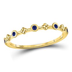 Round Blue Sapphire Dot Flower Stackable Band Ring 1/12 Cttw 10kt Yellow Gold